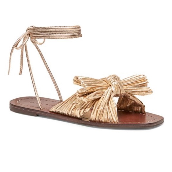 Loeffler Randall Peony Ankle-Wrapped Knotted Metallic Gold Sandals Size 8 - Picture 2 of 12